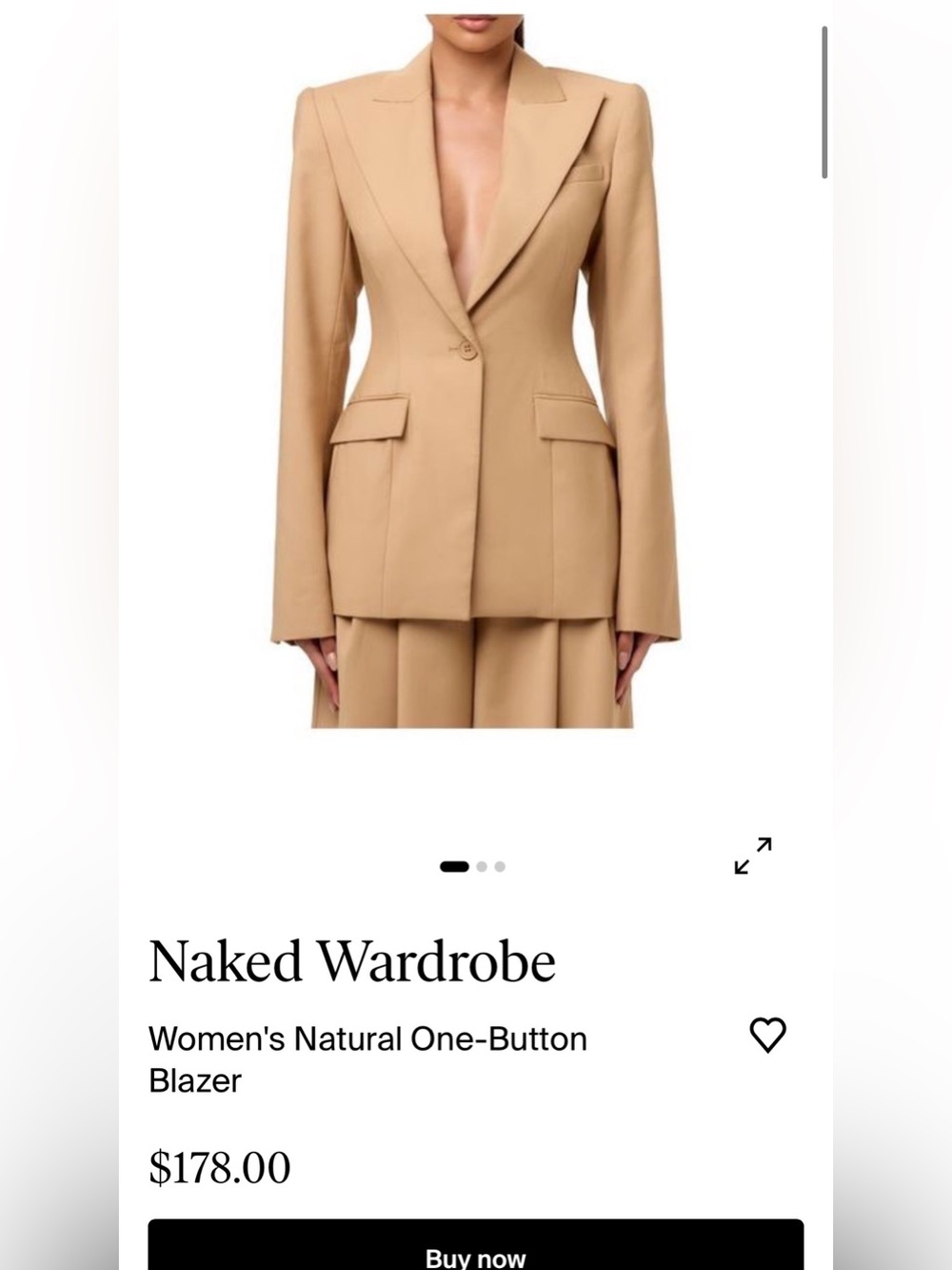 NWT Naked Wardrobe Structured One-Button Blazer - S